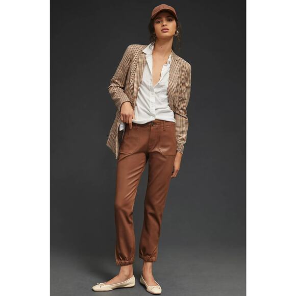 NWT Paige Cognac Mid-Rise Coated Jogger Jeans - 27 waist - Picture 1 of 6